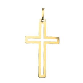 Pingente Cruz Vazada Com Bordas Largas 3Cm Em Ouro 18K