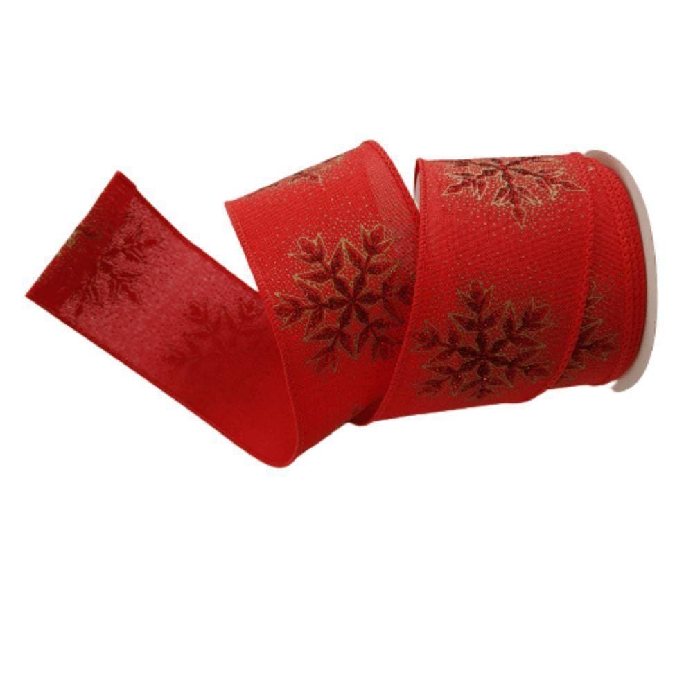 Fita Decorativa Natal Aramada Poliéster Vermelha Comp 9.14m