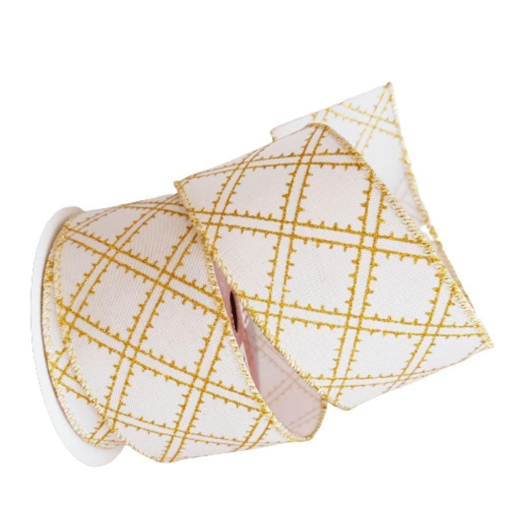 Fita Decorativa Natal Aramada Branca E Dourada Comp 9.14m