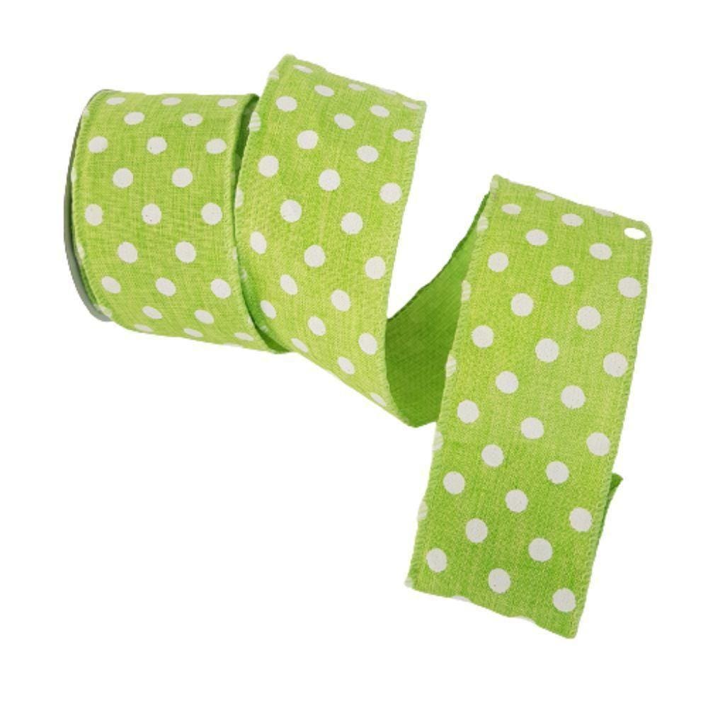 Fita Aramada Verde Com Bolinhas Brancas Comp 9.14m