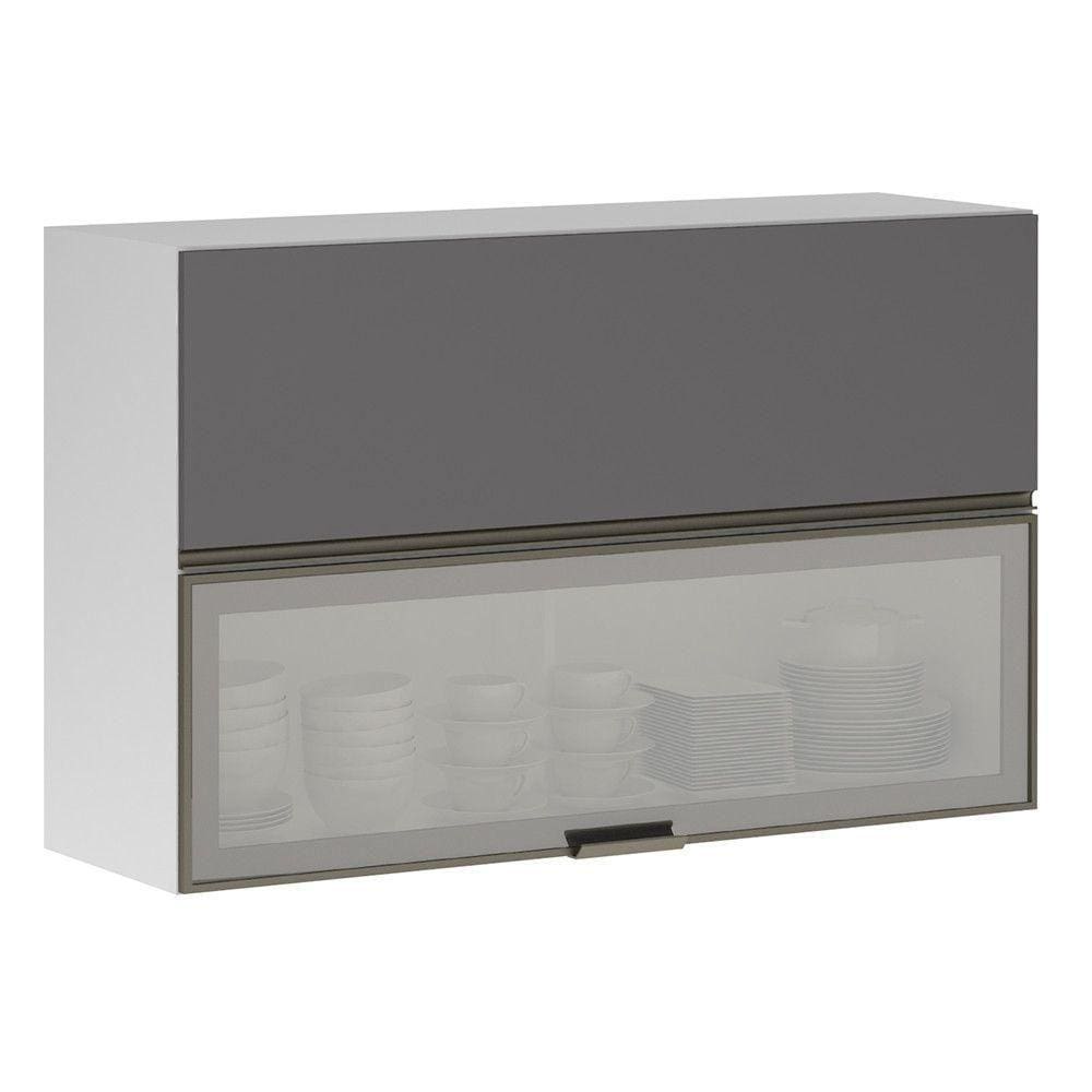 Armário Basculante 120cm 2 Porta Prata Branco Polar C/Cinza