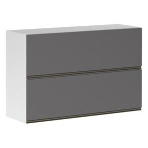 Armário Basculante Duplo 120cm 2 Portas Branco Polar C/Cinza
