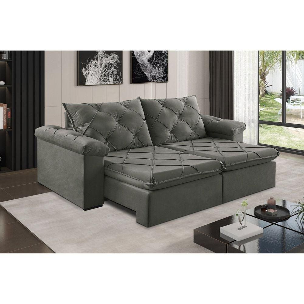 Sofá Retrátil 4 Lugares 262cm Astor 2103 Cinza