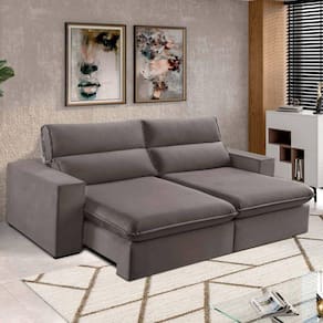 Sofá 4 Lugares 250cm Retrátil e Reclinável Free Veludo Bege Marroml