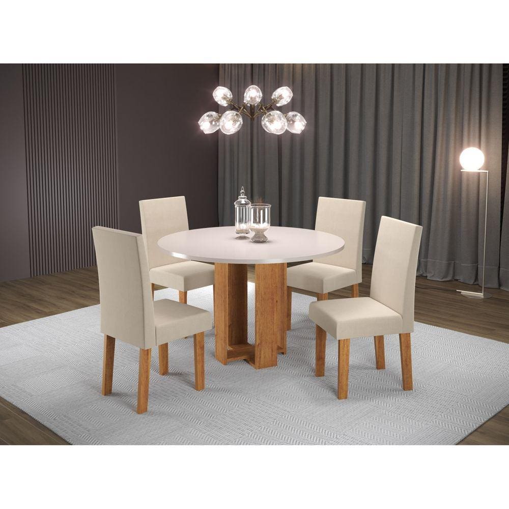 Conjunto Sala de jantar Chiara Mesa Redonda com 4 Cadeiras Vênus Mel/Blonde/Bege