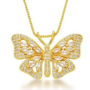Colar Borboleta Cravejada Com Zirconias Banhado A Ouro 18k- Cristal
