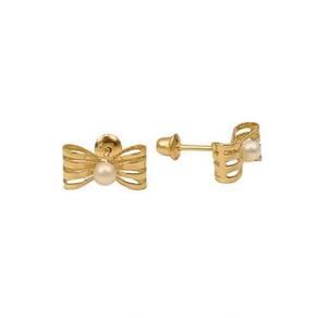 Brinco Laço Com Pérola Em Ouro 18K
