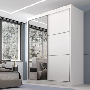 Guarda Roupa Casal 2 Portas 3 Gavetas com Espelho 100% MDF Grécia Branco