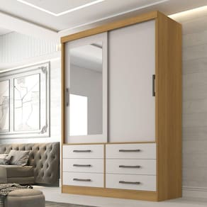 Guarda Roupa Casal 2 Portas 6 Gavetas com Espelho 100% MDF Atlanta Cinamomo/Off White