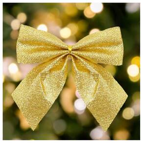 Kit 8 Peças Enfeite Árvore Natal Laço Lacinho Dourado Glitter Brilhante 9cm