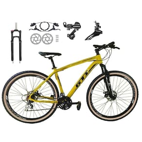 Bicicleta Aro 29 Gti Roma 24v K7 Câmbios Shimano Freio Hidráulico Garfo com Trava com Pneu Faixa Bege - Amarelo