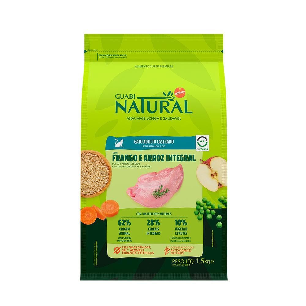 Ração Guabi Natural Gatos Castrados Frango e Arroz Integral 1,5kg