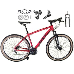 Bicicleta Aro 29 Gti Roma 24v K7 Câmbios Shimano Freio Hidráulico Garfo com Trava com Pneu Faixa Bege - Vermelho