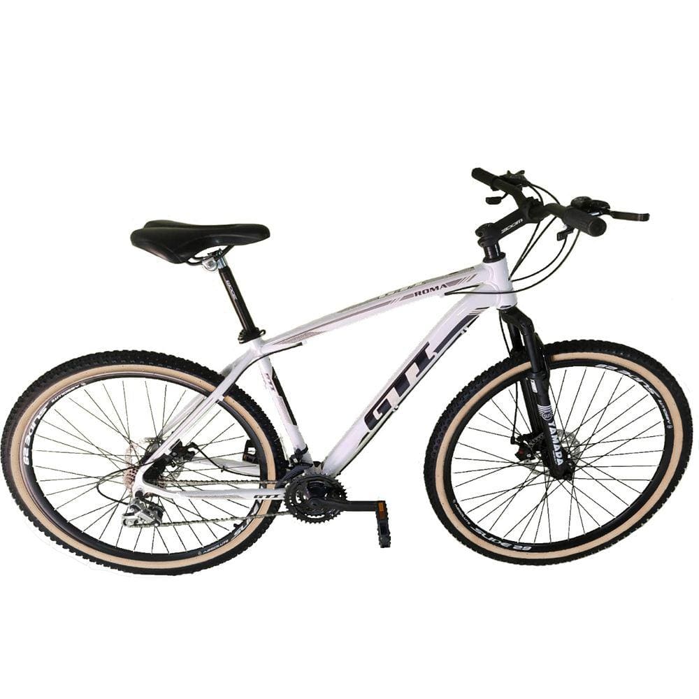 Bicicleta Aro 29 Gti Roma Alumínio 27v Freio a Disco Mecânico Garfo com Suspensão Pneu com Faixa Bege - Branco