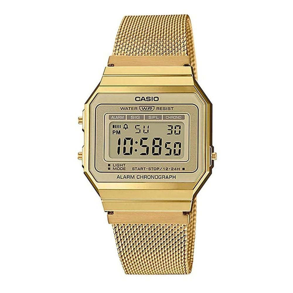Relógio Casio Vintage Feminino Pulseira Aço Inóx Digital Dourado A700WMG-9ADF