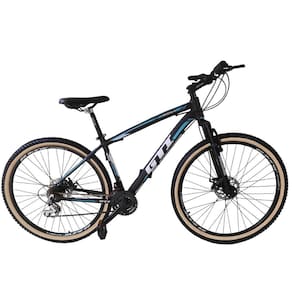 Bicicleta Aro 29 Gti Roma Alumínio 27v Freio a Disco Mecânico Garfo com Suspensão Pneu com Faixa Bege - Preto\Azul