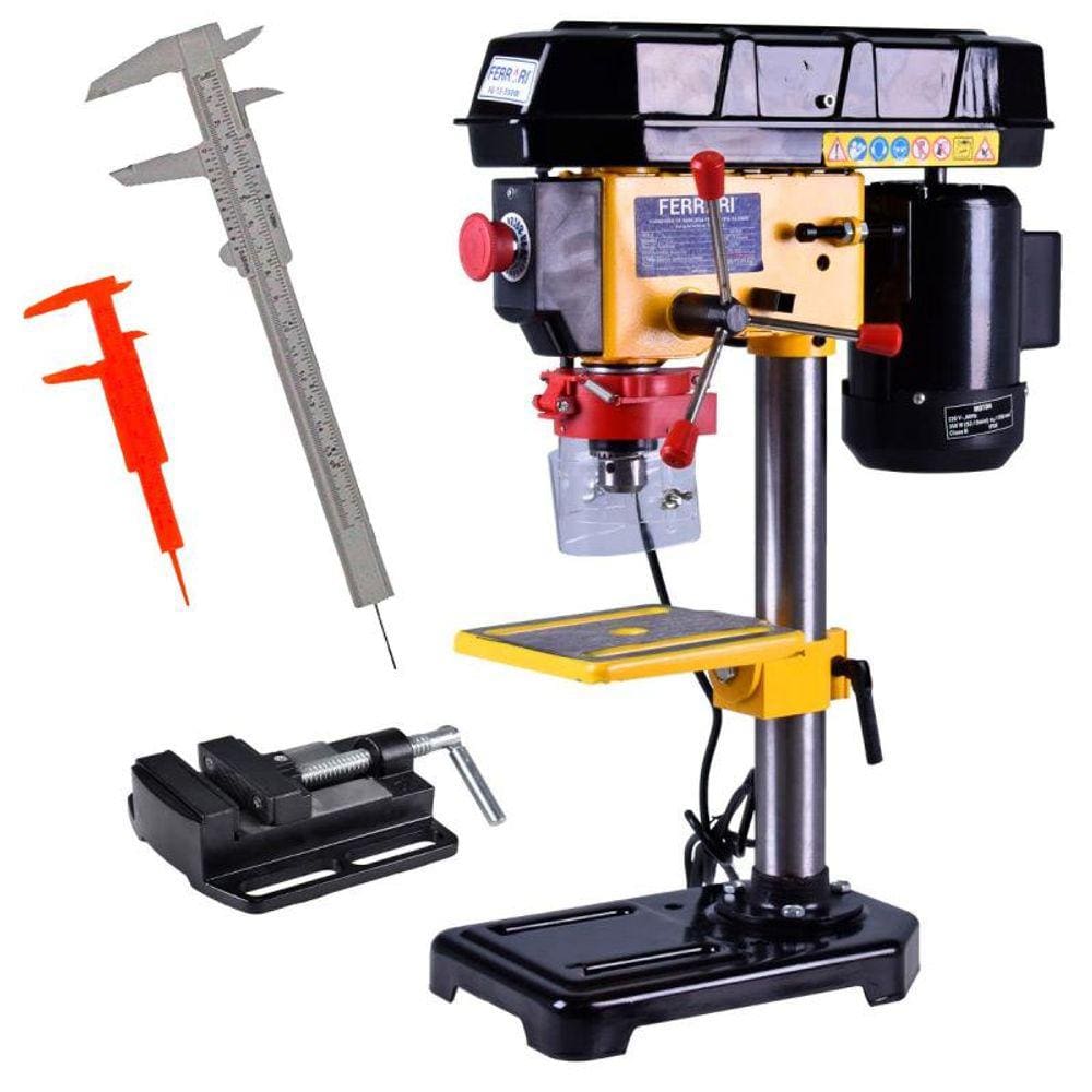 Furadeira de Bancada 1/2 POL Motor 1/2 CV 350W com Morsa FG13CM FERRARI + Jogo Paquímetros