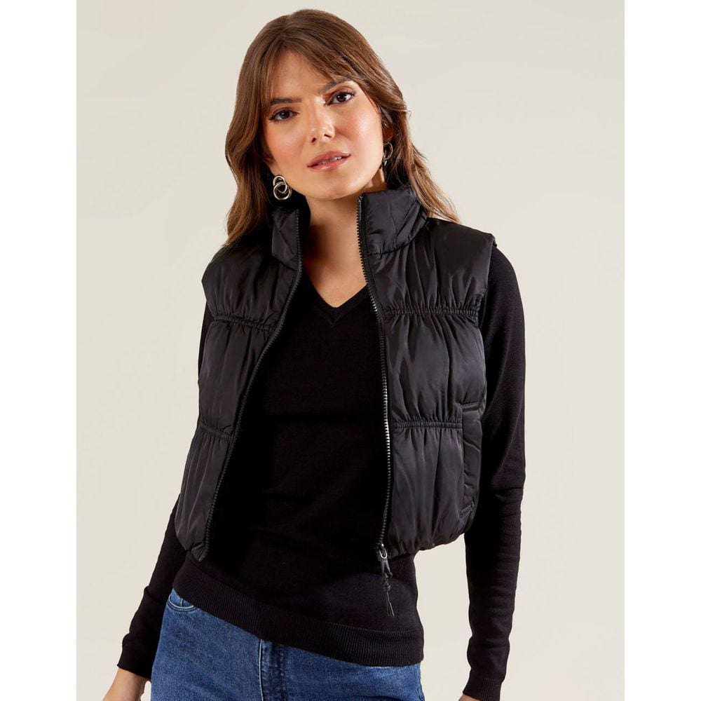 Colete Zinzane Feminino Curto Puffer - Preto