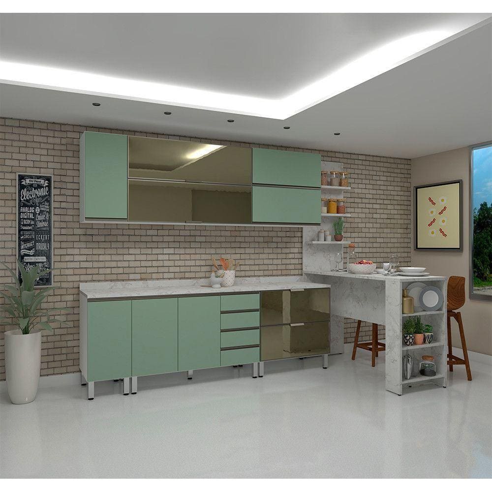 Cozinha 9 Pçs Branco Com Verde Branco Com Verde