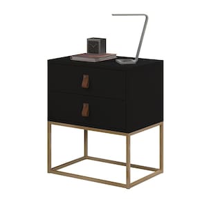 Mesa de Cabeceira para Quarto Casal Estilo Industrial - Unic 45 Preto / Dourado