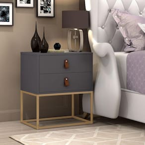 Mesa De Cabeceira Cinza Unic Base De Ferro Dourado