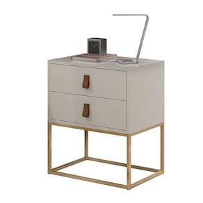 Mesa de Cabeceira Off White Cama Box Estilo Industrial Puxador Couro Moderno Europeu