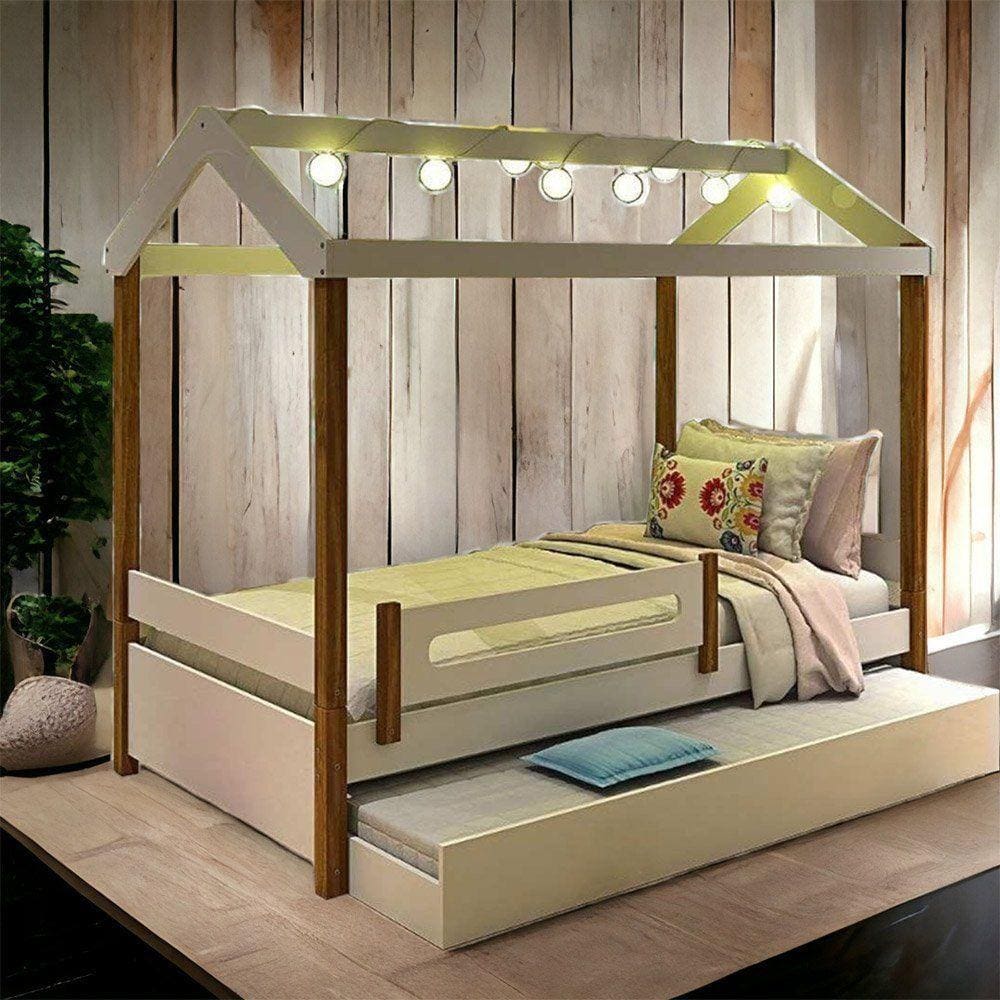 Cama Casinha Elisa Branca com LED e Auxiliar