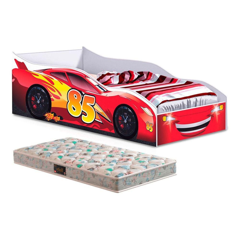 Cama Solteiro Carro Drift 88x188cm Com Colchão D20 - Vermelho / Vermelho -  Rpm Móveis