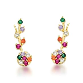 Brinco Earcuff Flor Banhado A Ouro 18k - Colorida