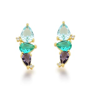 Brinco Earcuff Zirconias Gotas Banhado A Ouro 18k
