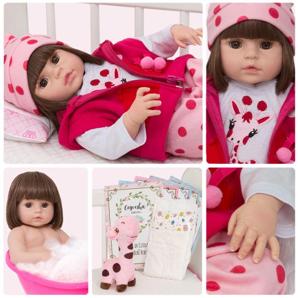 Boneca Bebe Reborn Girafinha 48cm Corpo 100% Silicone - Cor: ; Tamanho: 48;