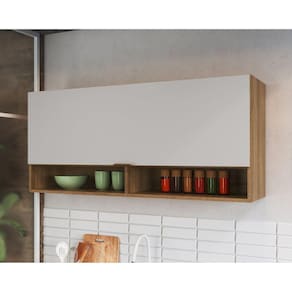 Armário Aéreo 120cm 1 Porta 2 Nichos Veneza Modulada Mel/Arenas