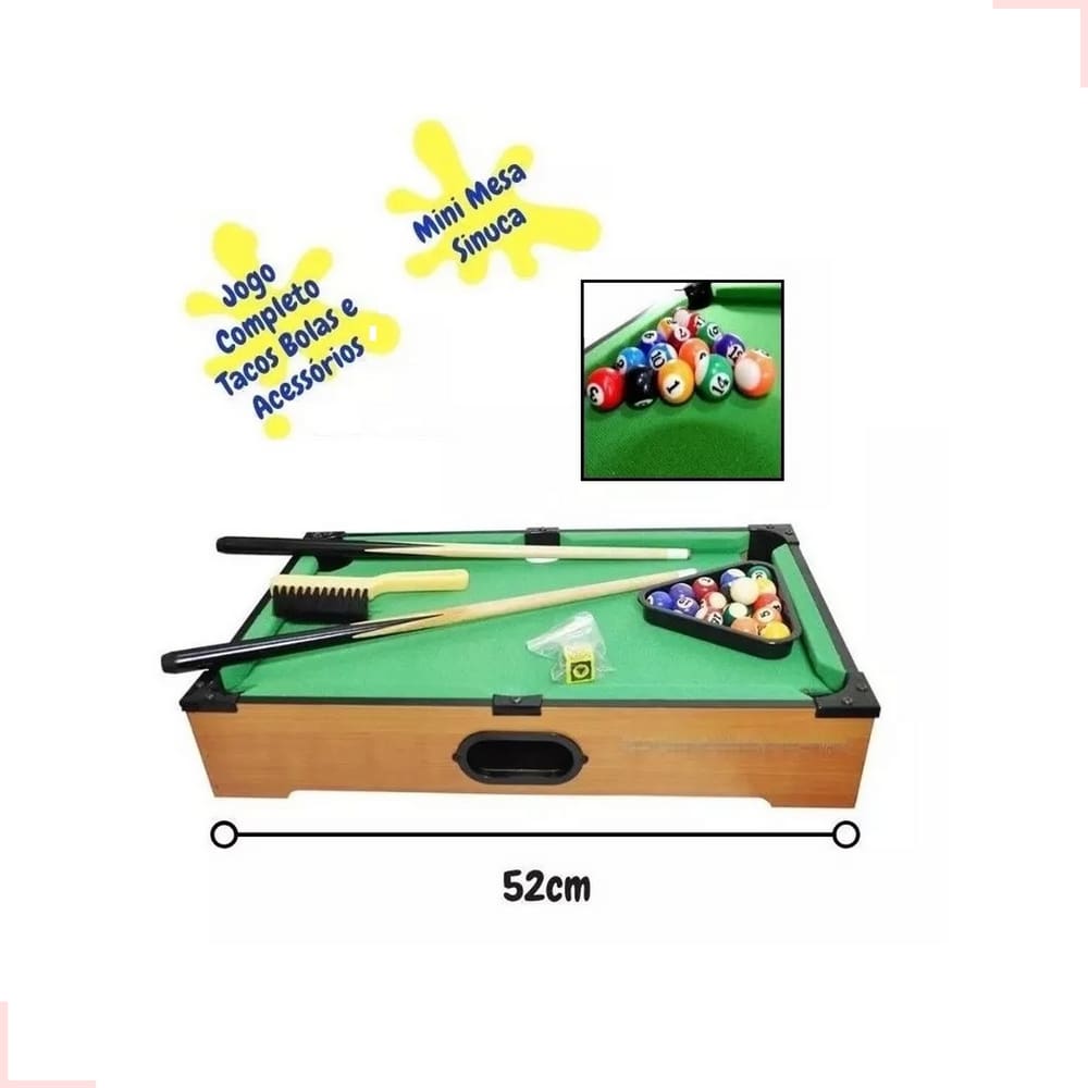 Jogo Mini Mesa de Bilhar Sinuca Compacta em Madeira Snooker com 2