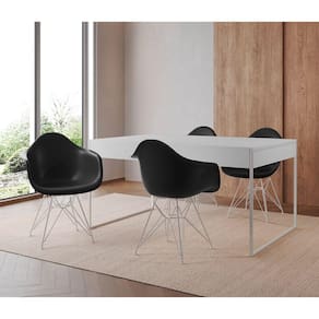 Mesa Jantar Industrial Filadélfia Branca 137x90cm com 4 Poltronas Eames Eiffel Pretas Base Ferro Bra