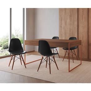 Mesa Jantar Industrial Retangular Filadélfia Amêndoa 137x90cm Base Cobre com 4 Cadeiras Pretas Eiffe