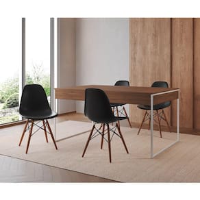 Mesa Jantar Industrial Retangular Filadélfia Amêndoa 137x90cm Base Ferro Branco com 4 Cadeiras Preta