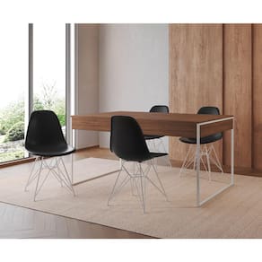 Mesa Jantar Industrial Retangular Filadélfia Amêndoa 137x90cm com 4 Cadeiras Eames Pretas Base Ferro
