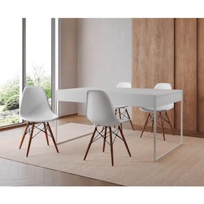 Mesa Jantar Industrial Retangular Filadélfia Branca 137x90cm Base Ferro Branco com 4 Cadeiras Branca