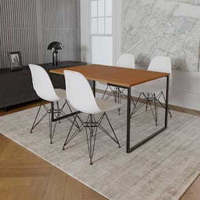 Mesa Industrial Base Ferro Preto Tampo 137x90 Canela 4 Cadeiras Ferro Preto Assento Branco