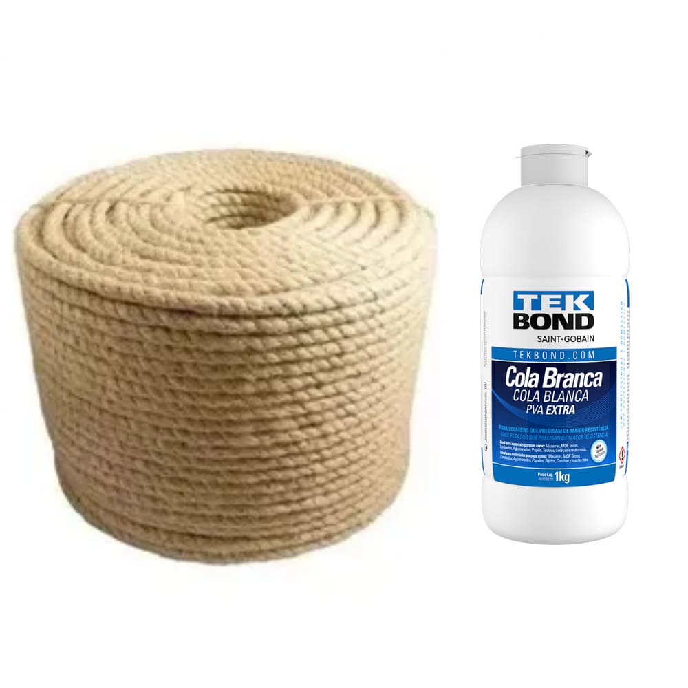 Corda Sisal Natural 6mm Artesanato Uso Geral 50 Metros + Cola Branca