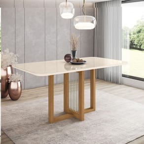 Mesa de Jantar Com Tampo MDF e Vidro com Canto Arredondado 160 Cm Natalí Henn