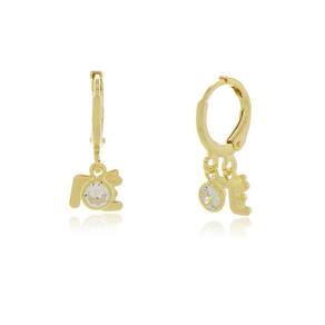 Brinco Argola Fé Com Ponto De Luz Banhada A Ouro 18K