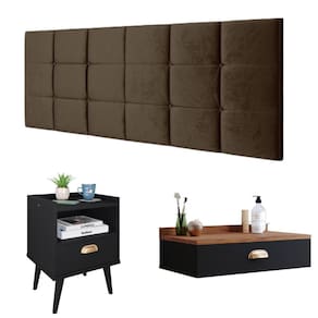 Kit Quarto Penteadeira Suspensa Gloss Preto|Freijó Mesinha Lateral Estilo Preto Cabeceira Cama Box Casal Bia 1.40 Marrom Suede - RPM Móveis
