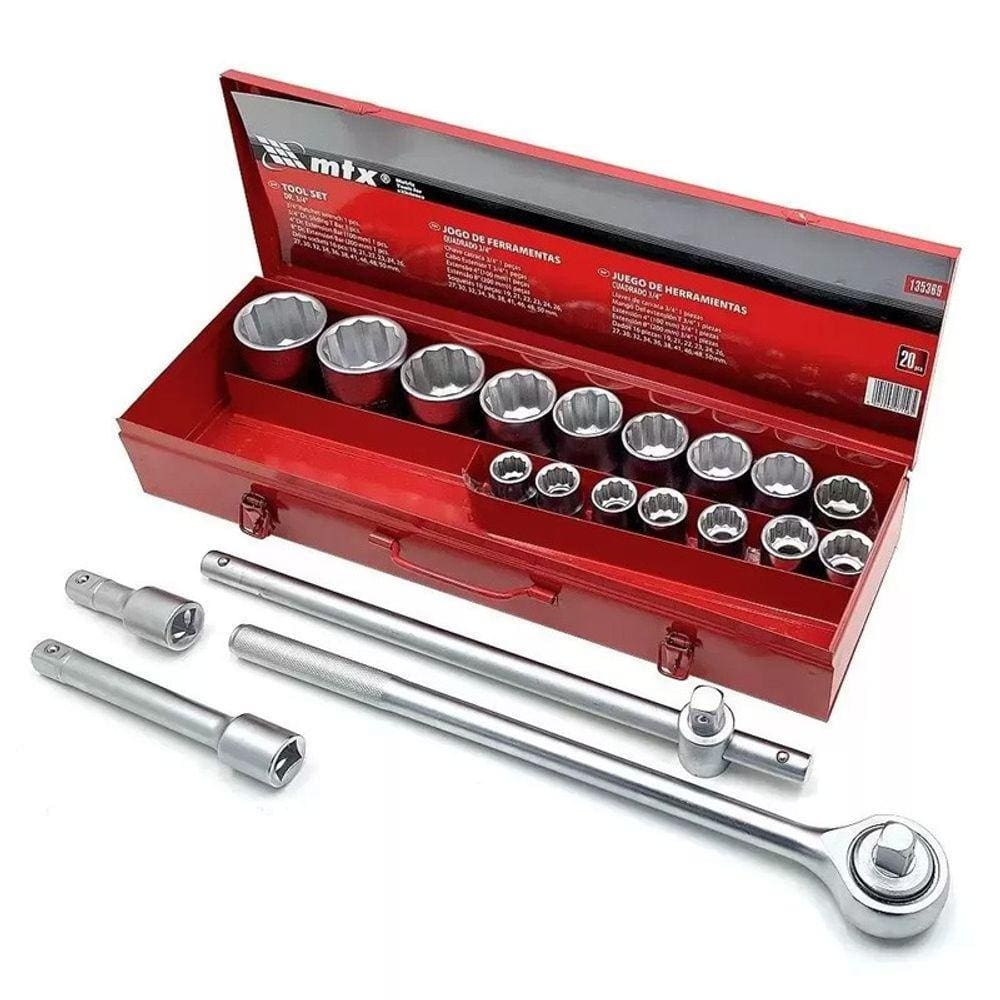 Jogo de Soquetes Encaixe 3/4" 20 Peças - 19 a 50mm - 135369 - Mtx