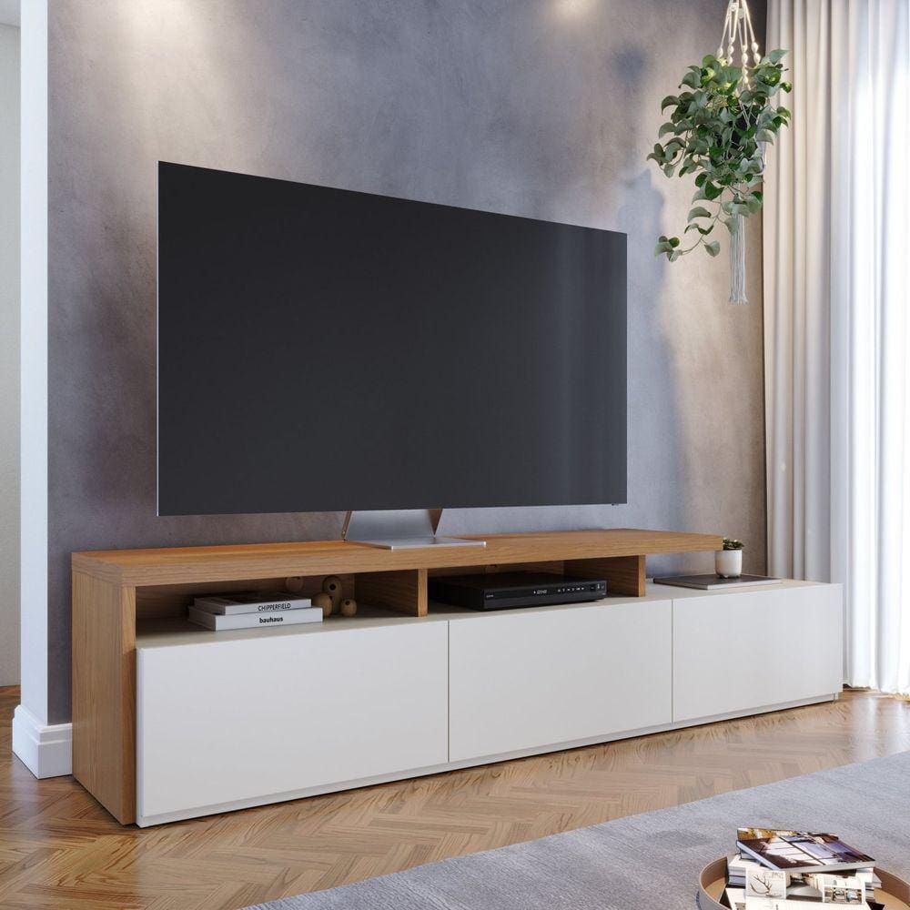 Rack para TV até 70 Polegadas 3 Portas Logan Yescasa Freijó/Off White Matte