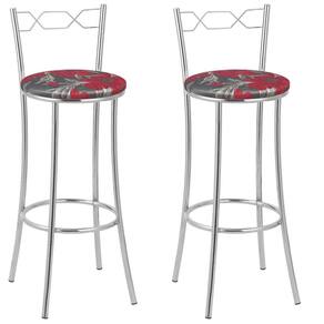 Kit 2 Banquetas Cromadas Bc51-a E509 Cromado/Vermelho