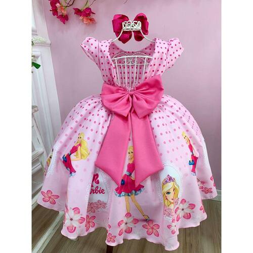 Vestido Infantil Barbie Pink Com Cinto de Pérolas – Moda infantil