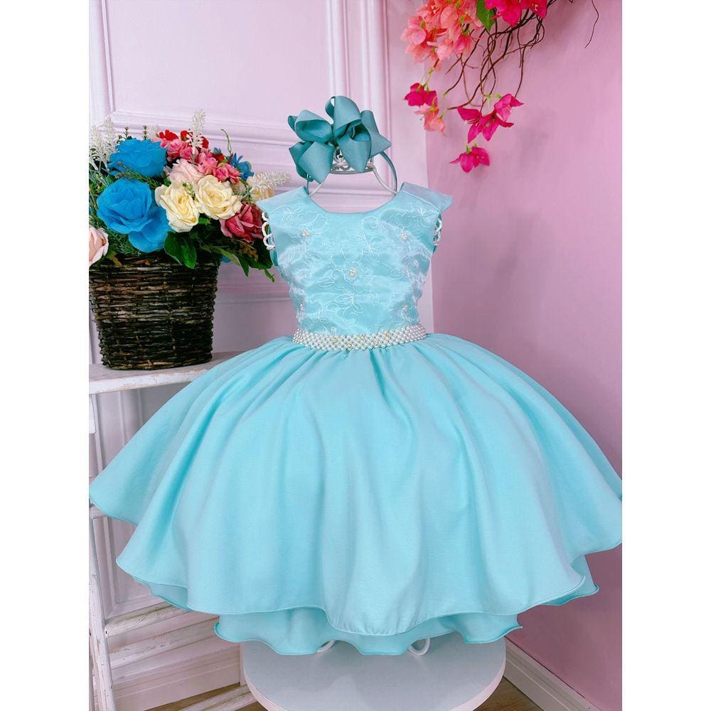 Vestido Infantil Cinderela Azul Brilho Festas Princesa