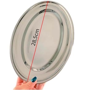 Bandeja Travessa Oval De Aço Inox Para Servir Porções 28,5Cm