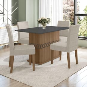 Conjunto Sala de Jantar Retangular Mesa Agata 136cm e 04 Cadeiras Josi Poliman Móveis